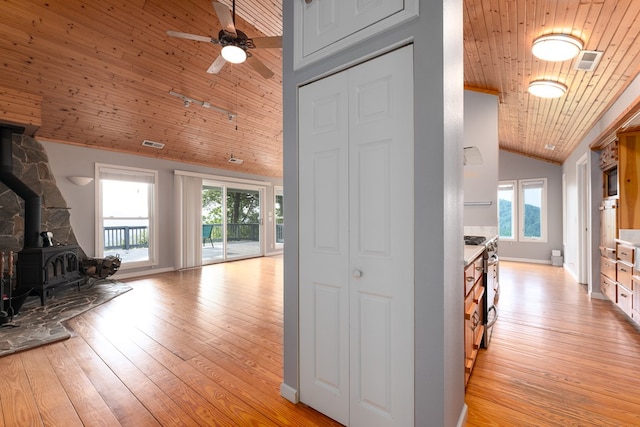 330 Ravens Gap Rd, Murphy, NC 28906 - hallway featuring wood ceiling, plenty of natural light, light wood finished floors, and high vaulted ceiling