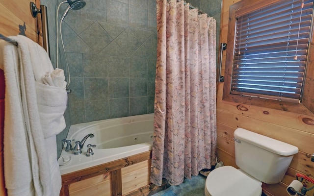 full bathroom with toilet and shower / bath combo