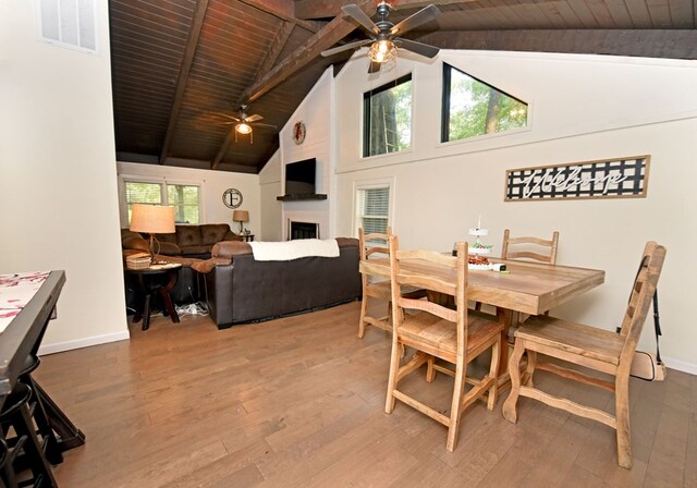 dining room featuring ceiling fan, wooden ceiling, and a healthy amount of sunlight