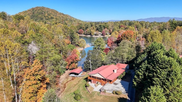 aerial view with a water and mountain view