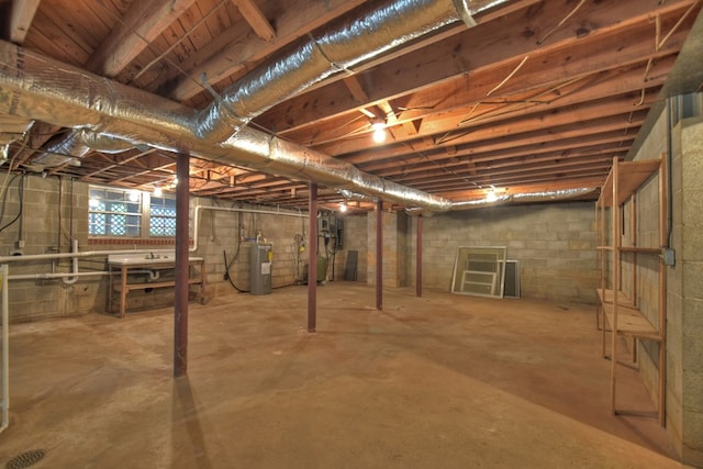 basement with water heater