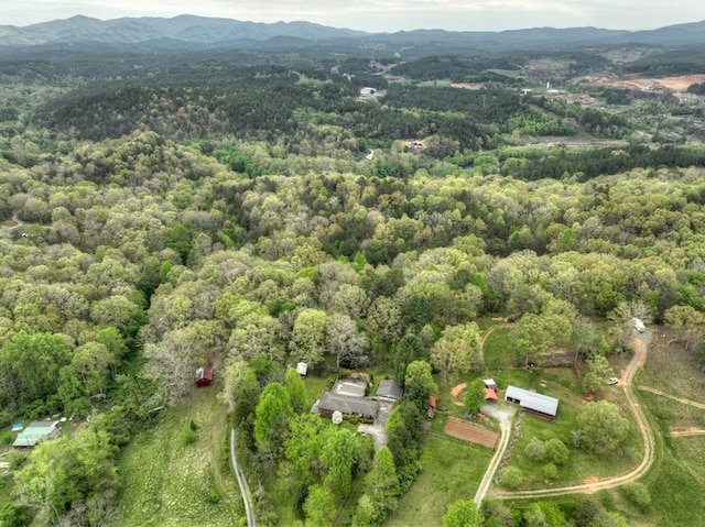 drone / aerial view featuring a mountain view