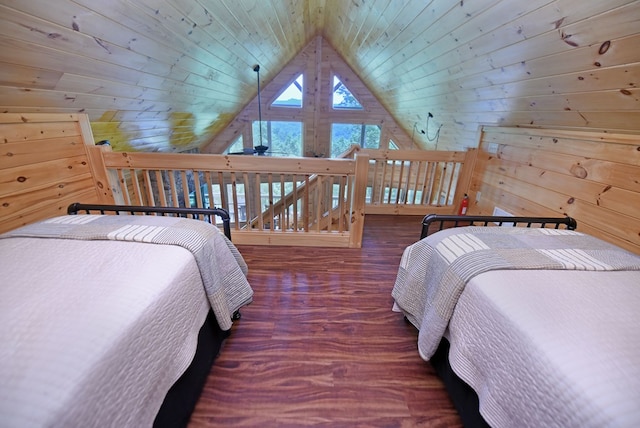 73 Rosiey Ln, Blue Ridge, GA 30513 - bedroom with wooden walls, lofted ceiling, wood finished floors, and wooden ceiling