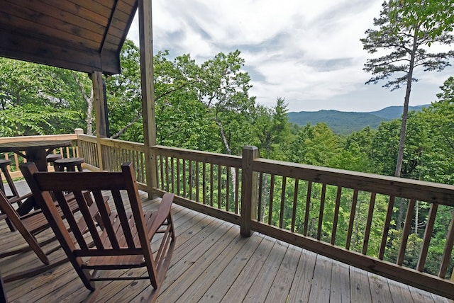 73 Rosiey Ln, Blue Ridge, GA 30513 - wooden deck featuring a mountain view and a view of trees