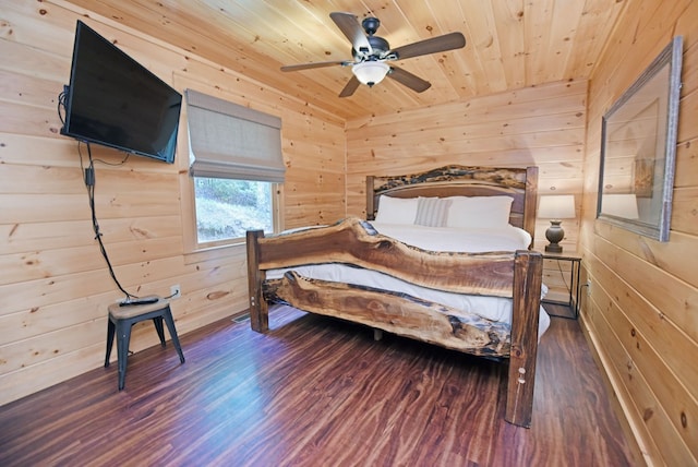 73 Rosiey Ln, Blue Ridge, GA 30513 - bedroom with wood finished floors, wood walls, wood ceiling, and ceiling fan