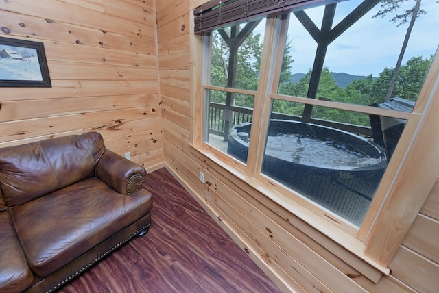 73 Rosiey Ln, Blue Ridge, GA 30513 - living area featuring a mountain view, wooden walls, and wood finished floors