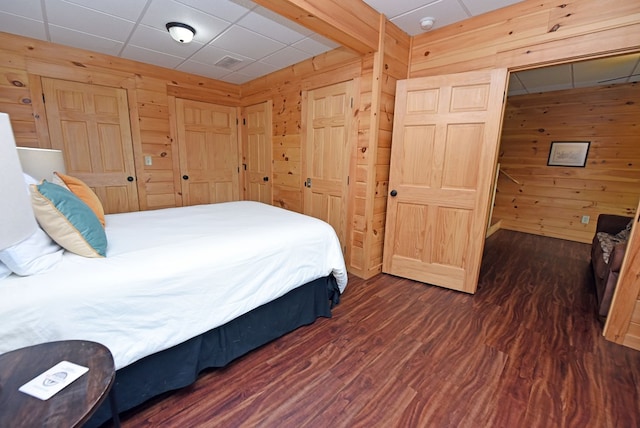 73 Rosiey Ln, Blue Ridge, GA 30513 - bedroom with wood walls and dark wood-style floors