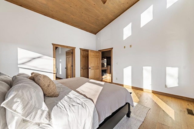 LOT11 Windy Valley Trl, Blue Ridge, GA 30513 - bedroom with light wood-type flooring, wood ceiling, baseboards, and high vaulted ceiling