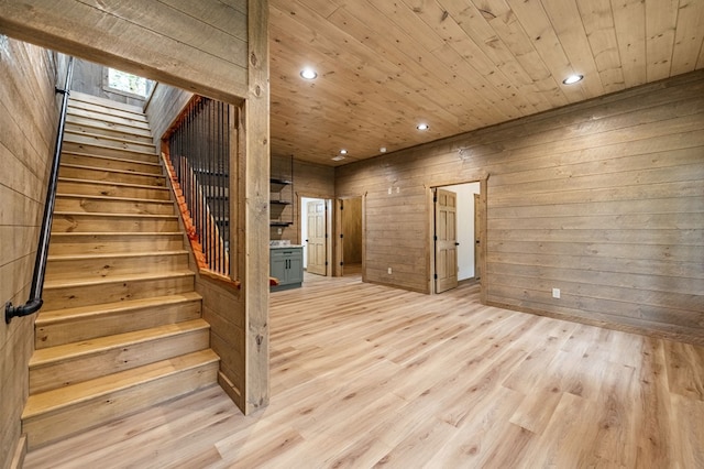 LOT11 Windy Valley Trl, Blue Ridge, GA 30513 - staircase featuring recessed lighting, wood finished floors, wood ceiling, and wooden walls