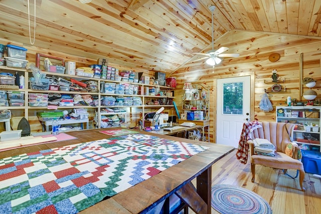 interior space featuring ceiling fan