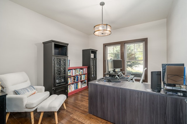 home office with wood-type flooring