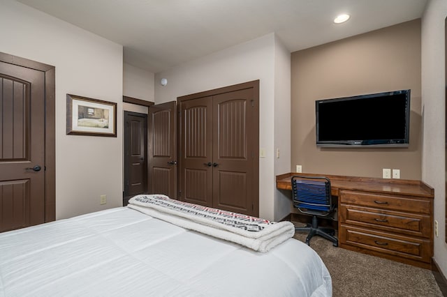 bedroom with carpet floors and a closet