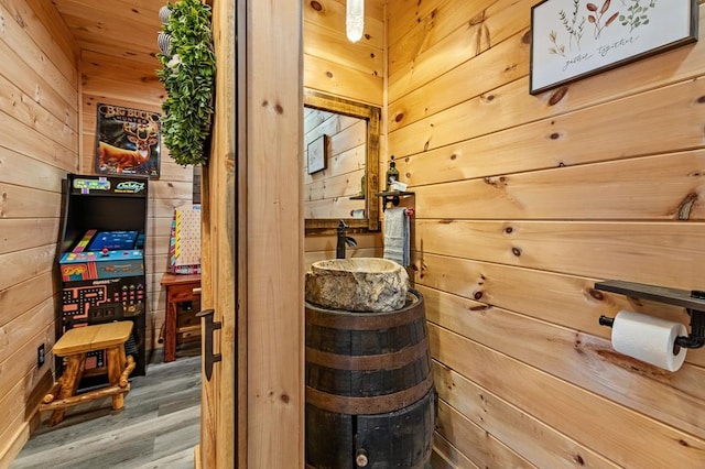 view of sauna / steam room featuring hardwood / wood-style flooring