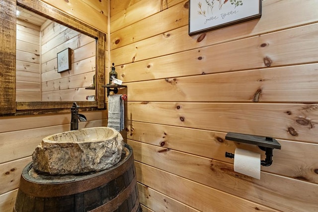 room details with vanity and wood walls