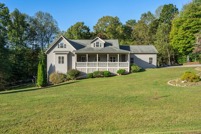 view of front of home with a front lawn and covered porch