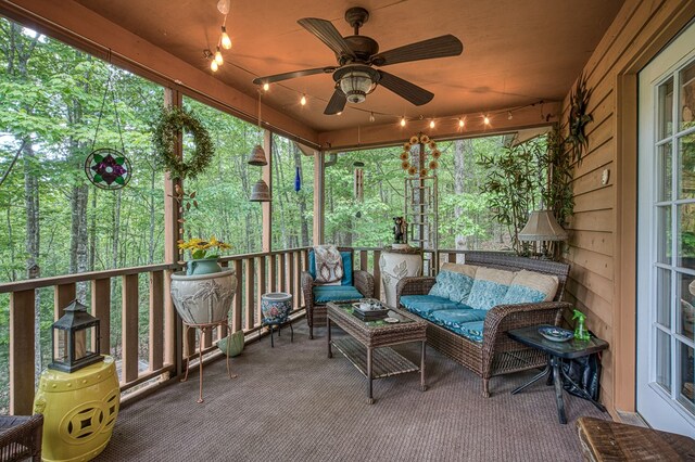 243 Havenwood Ln, Murphy, NC 28906 - sunroom featuring a ceiling fan, outdoor lounge area, and healthy amount of natural light