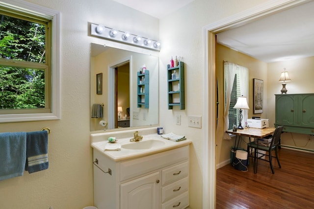 49 Hampton Ln, Hayesville, NC 28904 - bathroom with vanity, wood finished floors, and baseboards