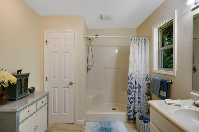 49 Hampton Ln, Hayesville, NC 28904 - bathroom featuring tile patterned floors, vanity, and a shower with shower curtain