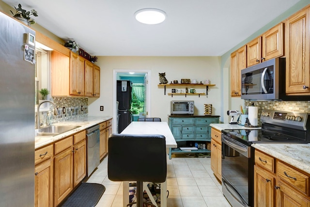 49 Hampton Ln, Hayesville, NC 28904 - kitchen featuring stainless steel appliances, a sink, tasteful backsplash, and open shelves