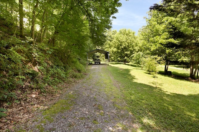 49 Hampton Ln, Hayesville, NC 28904 - view of green lawn featuring a detached carport and driveway