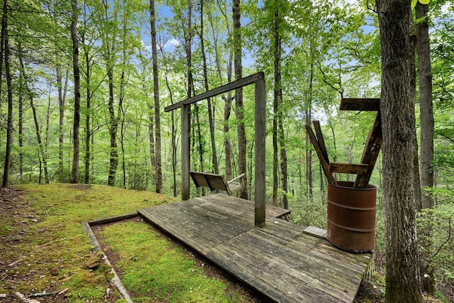 deck with a view of trees