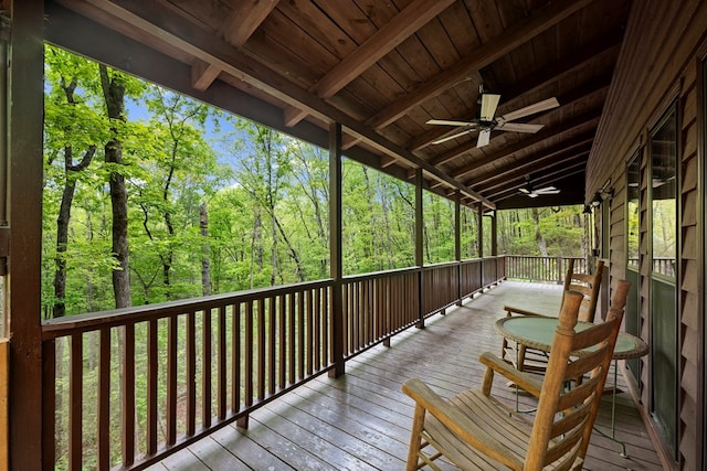 wooden deck with ceiling fan