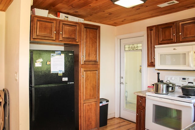 64 Cloe Moore Dr, Murphy, NC 28906 - kitchen with white appliances, wooden ceiling, light wood-style flooring, and light countertops