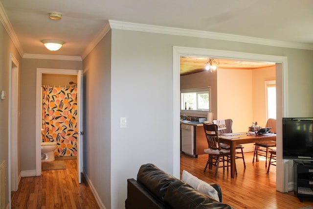 64 Cloe Moore Dr, Murphy, NC 28906 - corridor featuring wood finished floors, ornamental molding, and baseboards