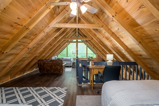 121 Farmstead Rd, Ellijay, GA 30540 - bedroom featuring wood-type flooring, wooden ceiling, and vaulted ceiling with beams