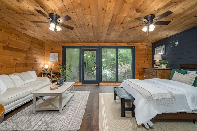 121 Farmstead Rd, Ellijay, GA 30540 - bedroom with wooden ceiling, hardwood / wood-style flooring, and wood walls