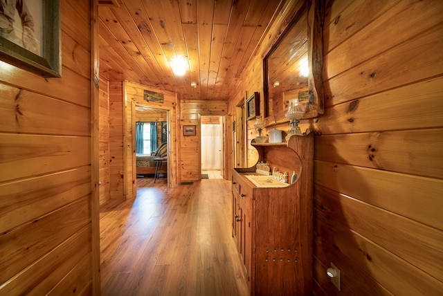 922 Liberty Cir, Murphy, NC 28906 - corridor with wood ceiling, wood walls, and wood finished floors
