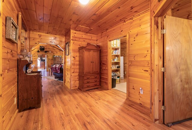 922 Liberty Cir, Murphy, NC 28906 - corridor with wooden walls, wooden ceiling, and light wood finished floors