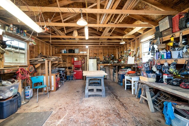 interior space featuring a workshop area