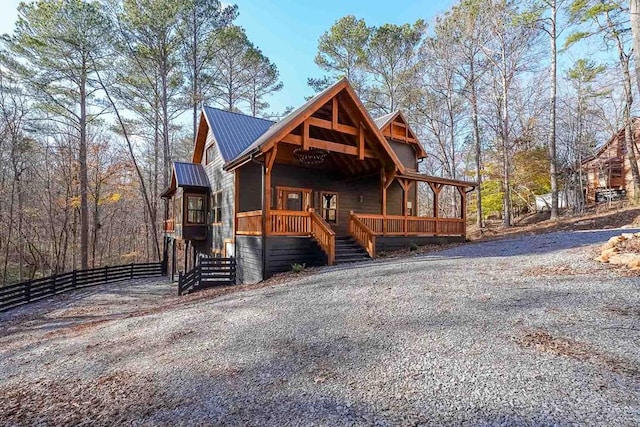 view of log cabin