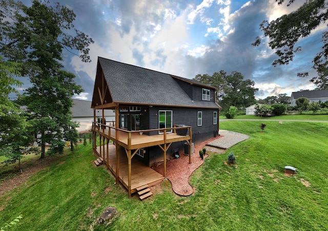784 Sneaking Creek Dr, Hayesville, NC 28904 - rear view of property featuring a deck, a yard, and a shingled roof