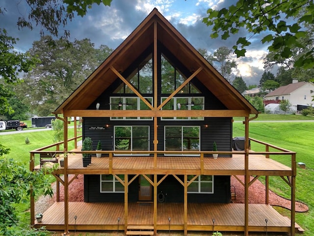 784 Sneaking Creek Dr, Hayesville, NC 28904 - back of house with a lawn and a wooden deck