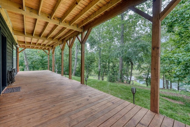 784 Sneaking Creek Dr, Hayesville, NC 28904 - wooden terrace featuring a lawn and view of scattered trees