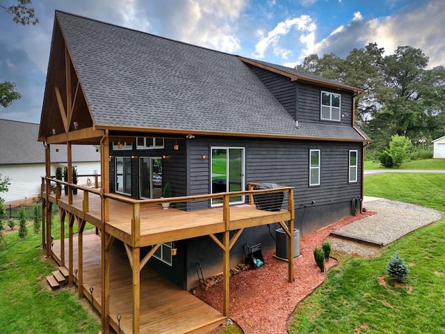 784 Sneaking Creek Dr, Hayesville, NC 28904 - rear view of property with a wooden deck, a lawn, and a shingled roof