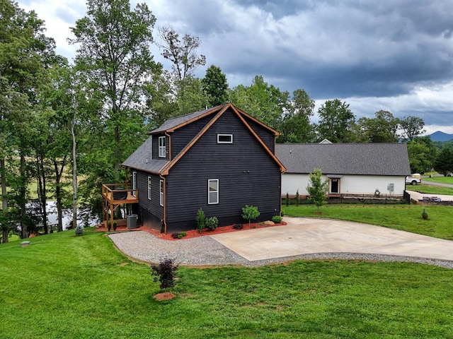 784 Sneaking Creek Dr, Hayesville, NC 28904 - rear view of house featuring a yard, a wooden deck, and a patio