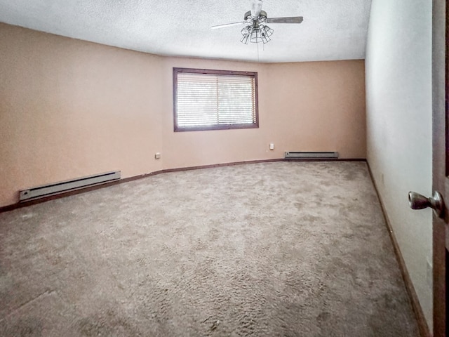 230 Tanglewood Dr, Blue Ridge, GA 30513 - carpeted spare room featuring a textured ceiling, a ceiling fan, and a baseboard radiator