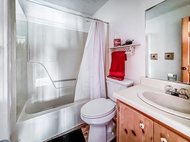 230 Tanglewood Dr, Blue Ridge, GA 30513 - full bathroom with toilet, shower / tub combo with curtain, and vanity