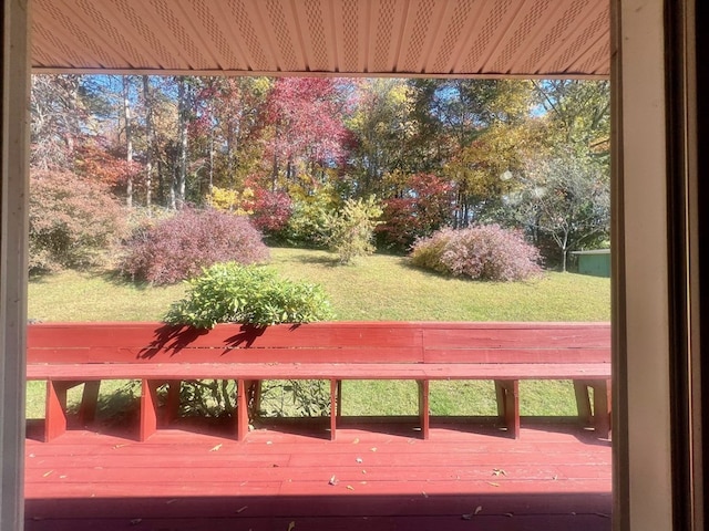 136 Ashe Knob Dr, Hayesville, NC 28904 - view of green lawn featuring a wooden deck