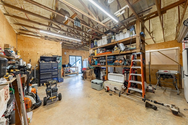 interior space featuring a workshop area