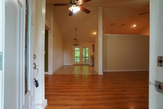 289 12 Point Rd, Blairsville, GA 30512 - foyer entrance with a ceiling fan, light wood-type flooring, decorative columns, baseboards, and recessed lighting