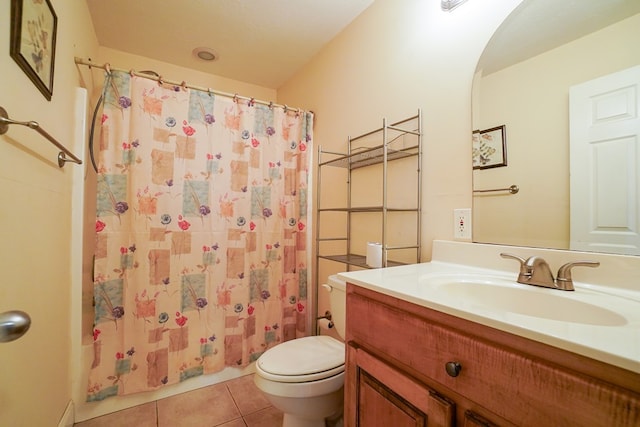 289 12 Point Rd, Blairsville, GA 30512 - bathroom featuring toilet, vanity, tile patterned flooring, and shower / bathtub combination with curtain