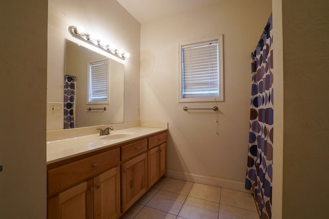 289 12 Point Rd, Blairsville, GA 30512 - full bathroom with vanity, tile patterned flooring, baseboards, and a shower with curtain