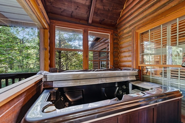 interior space with vaulted ceiling and wooden ceiling