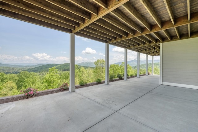 view of patio with a mountain view