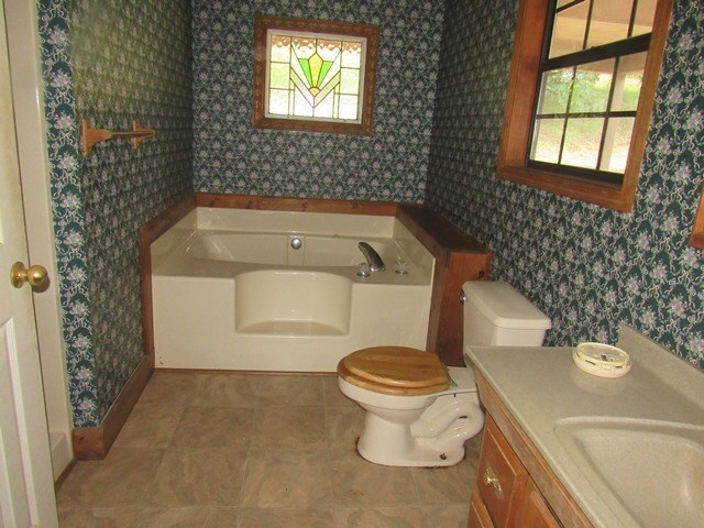 bathroom featuring a bath, vanity, and toilet