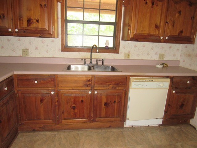 kitchen featuring white dishwasher and sink